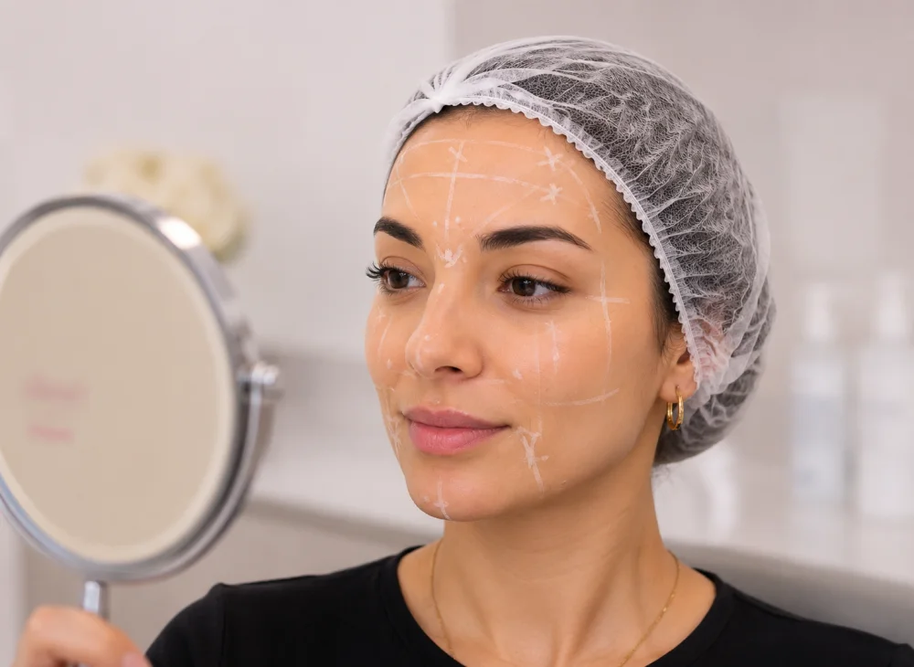 Marcações faciais de referência durante a avaliação PUGACODE®